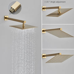 Brushed Golden Bathroom Shower Faucet Concealed Install 2 Way Rainfall Shower Set Wall Mounted Shower System Hot Cold Mixer Tap