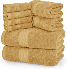 8 Piece Premium Towel Set, 2 Bath, 2 Hand, and 4 Washcloths, 100% Ring Spun Cotton, Highly Absorbent Towels for Bathroom