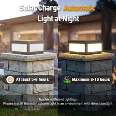 Solar Post Lights Outdoor Waterproof, Porch Fence Cap Aluminum Deck Lamp for Flat Garden Decor with IP54 Waterproof E26 Bulb