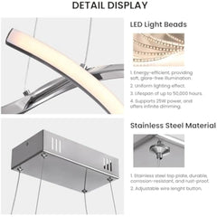Modern Led Chandelier Dimmable Hanging Ceiling Light, Silver Pendant Light Fixture with Remote Control for Dining Room Kitchen