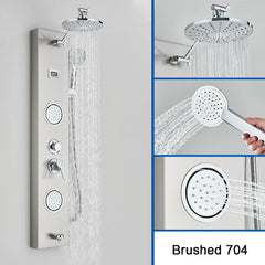 Black Shower Panel Column Big Screen Blue Light Rain&Waterfall Shower Head  Massage Jets Mixer Bathroom Shower Faucet
