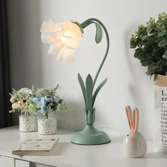 Durable Table Lamp, Green Floral Design, Iron & Glass Construction, E26 Light Source (Not Included), Perfect for Relaxing