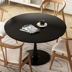 Modern Round Dining Table – Mid-Century Kitchen Table with Faux Marble Top & Pedestal Base