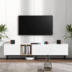 Modern 80-Inch TV Stand with 3 Cabinets & Open Shelves – Minimalist Wooden Entertainment Center