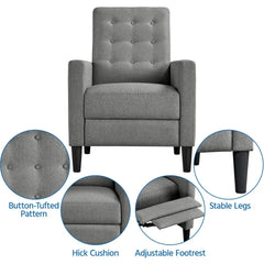 Fabric Recliner Chair Mid-Century Modern Recliner Adjustable Single Recliner Sofa with Thicker Seat Cushion Tufted Upholstered