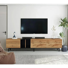 Modern 80-Inch TV Stand with 3 Cabinets & Open Shelves – Minimalist Wooden Entertainment Center