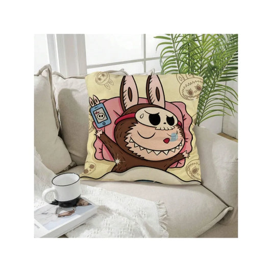 Funny Labubu Throw Pillow Cover, The Monsters Decorative Square Pillowcase Throw Cushion Case for Bedroom,Living Room,18x18 Inch