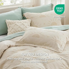 Boho Duvet Cover King Size - Checkered King Duvet Cover Set for All Seasons, 3 Pieces Soft Shabby Chic Embroidery Boho Bedding