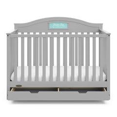 5-in-1 Convertible Baby Crib with Drawer and Reversible Headboard, Pebble Gray