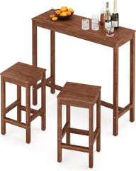 45 inch Bar Table and Chairs Set, Acacia Wood Pub Table with 2 Stools, Rectangular Counter Height Table Set for Dining Room