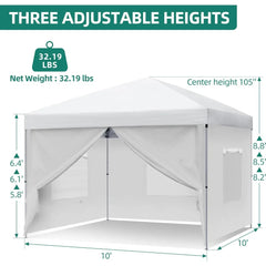 10x10 Pop Up Canopy with 4 Removable Sidewall, Easy Set-Up Portable Canopy Tents for All Season Wind Gazebo with Roller Bag for