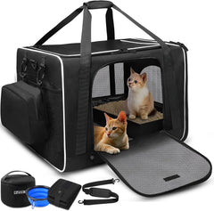 Cat Carrier with Litter Box Medium Large Cat Collapsible Soft Sided Pet Carrier for Car Travel with Lockable Safety Zippers