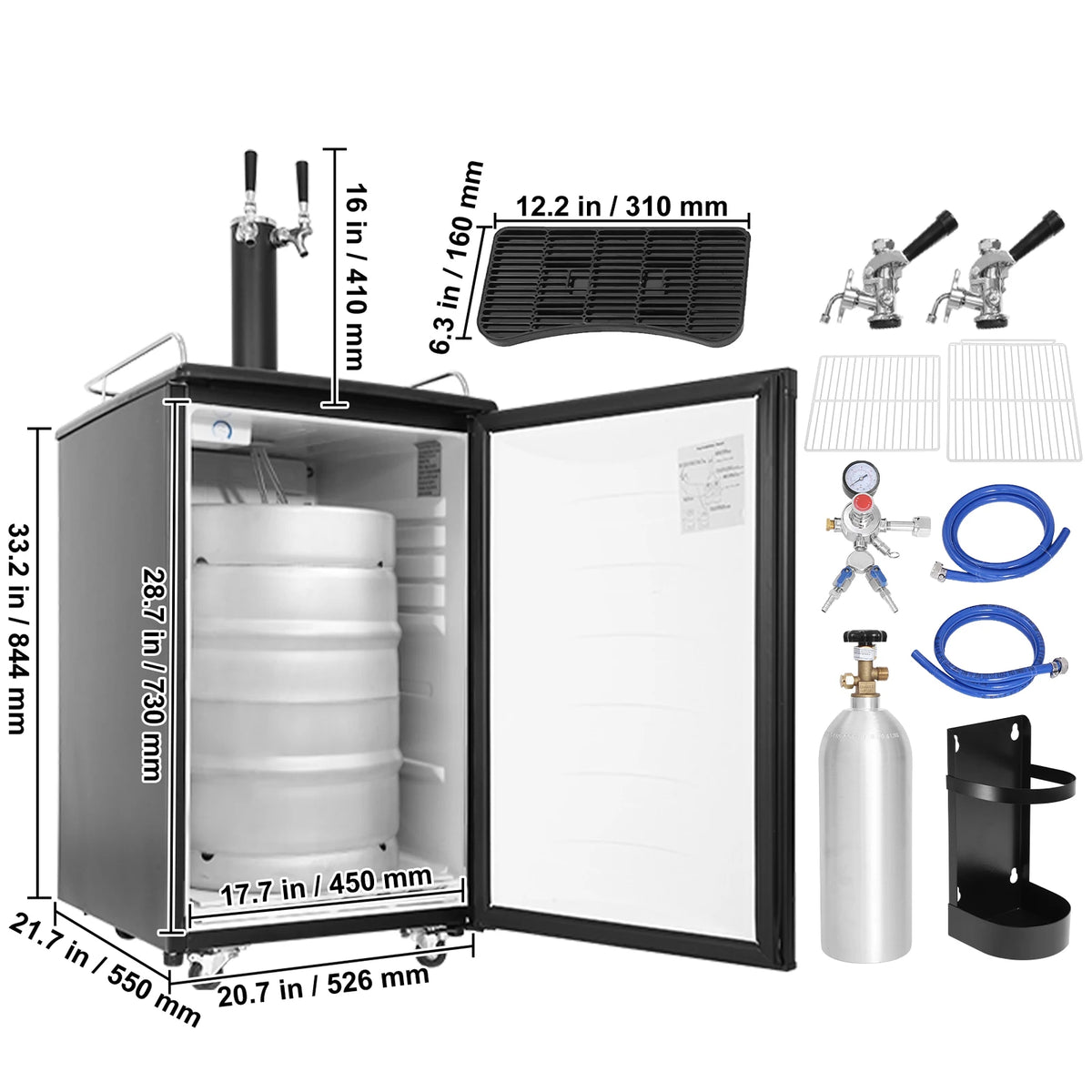 SucceBuy 152L Stainless Steel Beer Kegerator Draft Beer Dispenser Adjustable Faucet Regulator Keg Refrigerator Dual Tap for Home