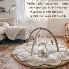 5-in-1 Thick & Plush Baby Play Gym, Baby Play Mats for Floor, Tummy Time Mat with 6 Toys, Cat Bed, Dog Bed, Cats Toys