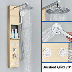 Black Shower Panel Column Big Screen Blue Light Rain&Waterfall Shower Head  Massage Jets Mixer Bathroom Shower Faucet