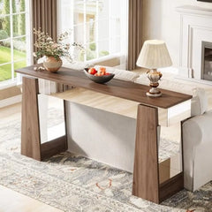 Mirrored Console Table, Farmhouse Entryway Table with Thickened Legs, 63-Inch Narrow Long Behind Couch Sofa Table