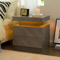 Nightstand LED Bedside Table for Bedroom Modern Night Stand with 2 Wood Drawers End Side Table for Bedroom