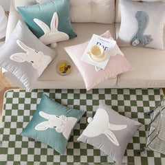 2Pcs Easter Rabbits Throw Pillow Cover 45x45cm Bunny Soft Cushion Case Plush Rabbit Embroidered Pillowcase for Sofa Home Decorat