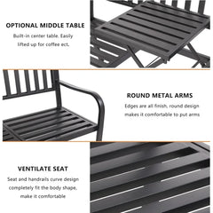 Outdoor Metal Bench Patio Bench with Built in Table Park Bench Garden , Outside Benches Weather Proof Front Porch