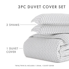 Light Gray Puffed Chevron Print Duvet Cover Set 3-Piece Microfiber Bedding King Comforter Protector Pillow Shams Soft Cozy