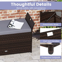 Outdoor Bench with Hand-woven PE Rattan Wicker Cushion & Side Handles Storage