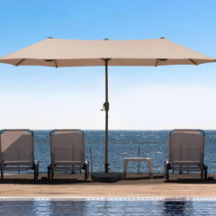 13Ft Large Patio Umbrella with Base Outdoor Double-Sided Market Extra Large Table Umbrella Easy Crank for Yard, Poolside
