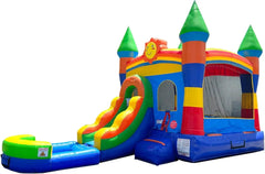 Inflatable Bounce House with Slide for Kids 26.5 X 12 X 14.5 Foot Backyard Rainbow Castle Smiley Face Combo Bouncer