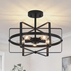 Black Semi Flush Mount Ceiling Light, 12.59'' Modern Industrial Close to Ceiling Light Fixture Vintage Farmhouse Chandelier for