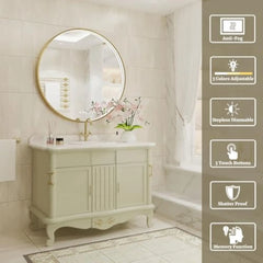 32 英寸 Round Led Bathroom Mirror, Gold Metal Framed Lighted Mirror for Bathroom, Wall Mouted Led Vanity Mirror with Lights, 3
