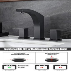 3 Hole Bathroom Faucet Matte Black, 2 Handle 8 Inch Widespread Bathroom Sink Faucet with Pop up Drain and Cupc Supply Hose, Bla
