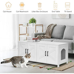Cat Litter Box Enclosure For 2 cats, Litter Box Furniture Hidden with Double Room,Wooden Cat Washroom Furniture,Cat House