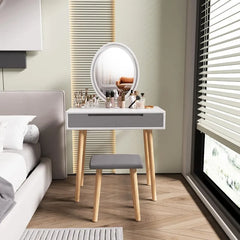 Makeup Vanity Desk with Lights, Small Vanity with Adjustable Brightness Mirror for Small Spaces, Vanity Desk with Drawers