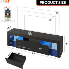 63 Inch TV Stand, LED Entertainment Center for 60 to 70 Inch TV, Modern TV Console with 2 Drawers, TV Stands for Living Room