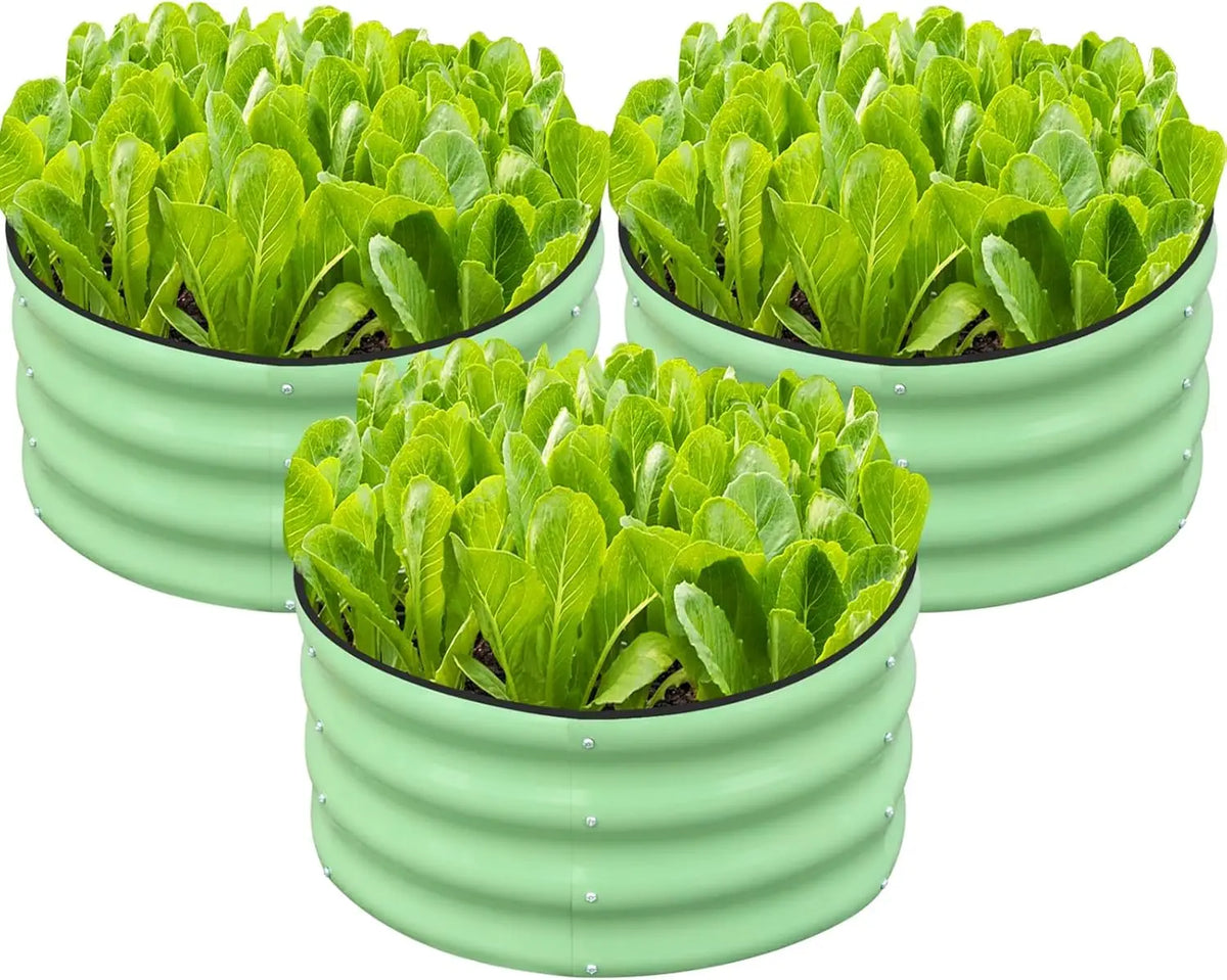 3 Pcs 2x2x1ft Round Galvanized Raised Garden Bed Kit Outdoor, Metal Planter Box for Planting Plants Vegetables, White