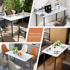 LUVODI Rectangle Kitchen Dining Room Table Composite Stone Tempered Glass-top Indoor Outdoor Dining Table for 4- 6 People