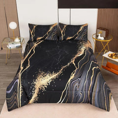 Marble Bedding Set Soft Microfiber Black and Gold Comforter Set King Size for Kids Men and Women Duvet Cover Sets