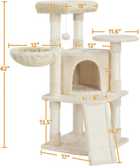 42in Cat Tree Tower for Indoor Cats. Cat Condo with Perch & Hammock, Multi-Level Activity Center, Scratching Posts