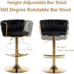 Bar Stools Set of 4, Counter Height Bar Stools with Low Back, Gold Swivel Bar Stools for Kitchen Island, Bar Pub Stools