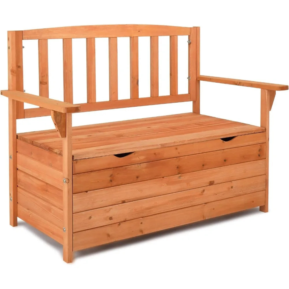 Outdoor Storage Bench, Large Wood Deck Box With Seating, Weatherproof Outdoor Bench with Storage Loveseat