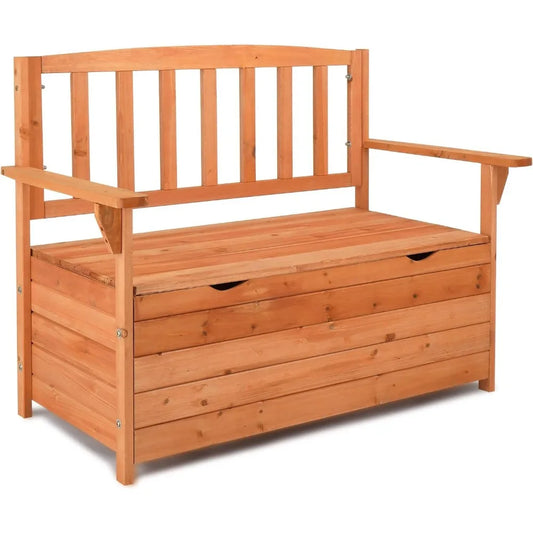 Outdoor Storage Bench, Large Wood Deck Box With Seating, Weatherproof Outdoor Bench with Storage Loveseat