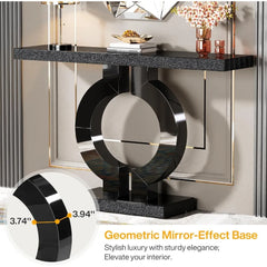 Modern Mirrored Console Table, Glass Sofa Table with Mirror Finish, 43-Inch Entryway Table with O-Shaped Base,