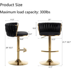 Bar Stools Set of 4, Counter Height Bar Stools with Low Back, Gold Swivel Bar Stools for Kitchen Island, Bar Pub Stools
