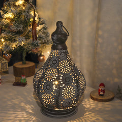 Moroccan Battery Powered Table Lamp Metal Lantern Lamps Candle Holder Wireless Cordless Lanterns for Outdoor Garden Home Decor