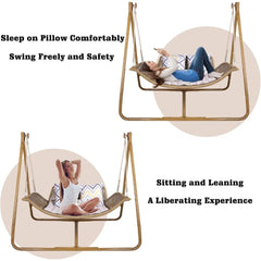 Hammock Swing Chair with Stand for Indoor,Outside, Anti-Rust Wood-Colored Frame 570 lbs Capacity