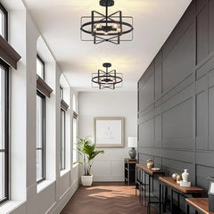 Black Semi Flush Mount Ceiling Light, 12.59'' Modern Industrial Close to Ceiling Light Fixture Vintage Farmhouse Chandelier for