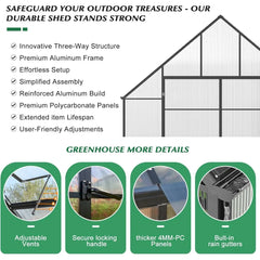Upgraded Heavy Duty Aluminum Walk-in Greenhouse with Quick Setup Structure, Greenhouses