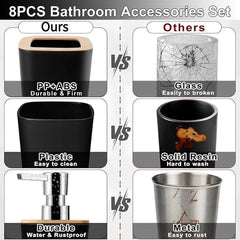 Black/white bathroom accessories set, 8-piece bathroom set