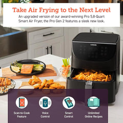 Air Fryer 5.8QT Pro Gen Smart 11-in-1 Toaster Oven , 100 Recipes Cookbook, 200+ Online Recipes , APP and Touch Screen Control, W