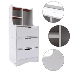 White Nightstand with 3 Drawers, Bedside Table Organizer for Bedroom & Living Room