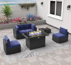 Patio Furniture Set  Fire Pit Table, Outdoor Sectional Wicker Conversation Sofa Sets  patio furniture  patio furniture set